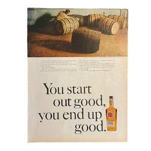 1966 Four Roses Bourbon Whiskey Vintage Print Ad Oak Barrels You Start Out Good